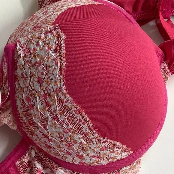 Massam Hot Pink and White Floral Lace Padded Bra Made in Brazil New with Tags - Picture 5 of 8